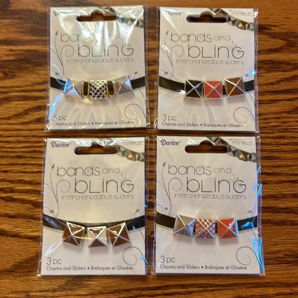 NWT 4 Packs Jewelry Interchangeable Bands and Bling Metal Charm Sliders - Darice